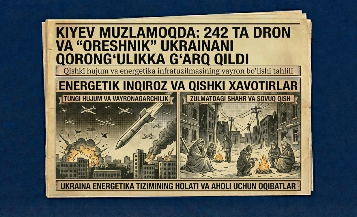 Kiyev Muzlamoqda: 242 ta Dron va "Oreshnik" Ukrainani Qorong‘ulikka G‘arq Qildi